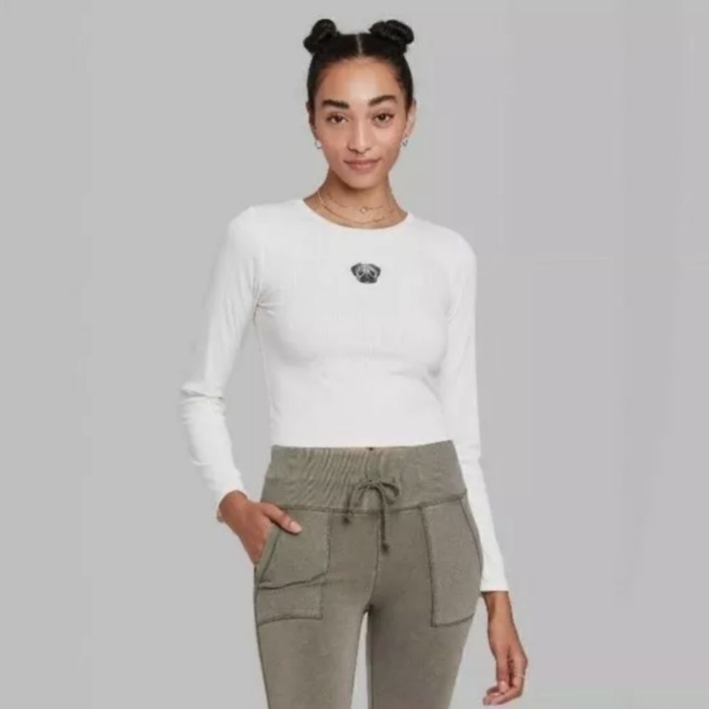 Wild Fable Pug Cream Long Sleeve Top